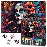 Puzzles para adultos - Puzzle de 1000 piezas de calavera, diseño de flores, arte duro, imposible difficult desafío, rompecabezas familiar (70 x 50 cm), decoración única para el hogar y regalo de